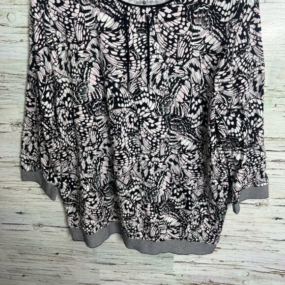 Olsen Clara relaxed fit Black and White 3/4 Sleeve top size large - Picture 4 of 9